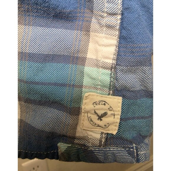 American Eagle Outfitters No77 Plaid Button-Up Shirt Blue Green XL Athletic Fit - Picture 5 of 9